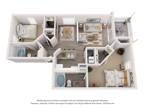 Floor plan for 2 beds, 2 baths, 1100 sqft